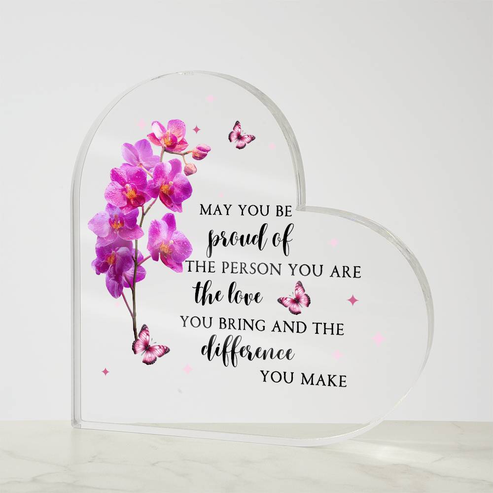 Personalized Acrylic Heart with Orchid Flower Design – Custom Mother’s Day Gift for Mom