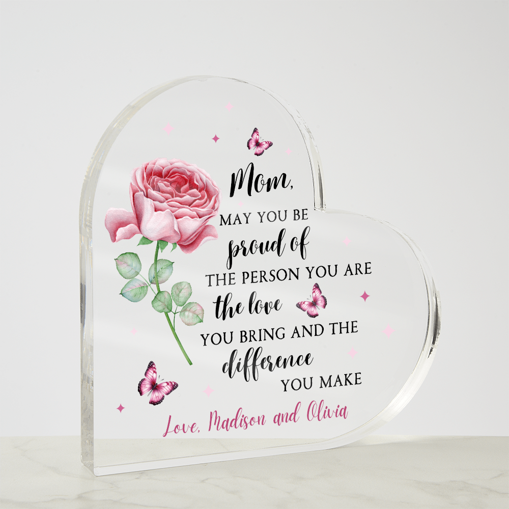 Personalized Rose Acrylic Heart – Custom Mother’s Day Gift for Mom