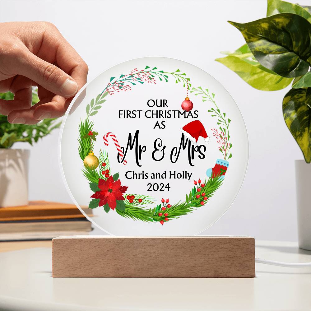 Decorative Acrylic Light - Our First Christmas as Mr and Mrs - Gift for Wife or Husband or Newlyweds - Personalizable