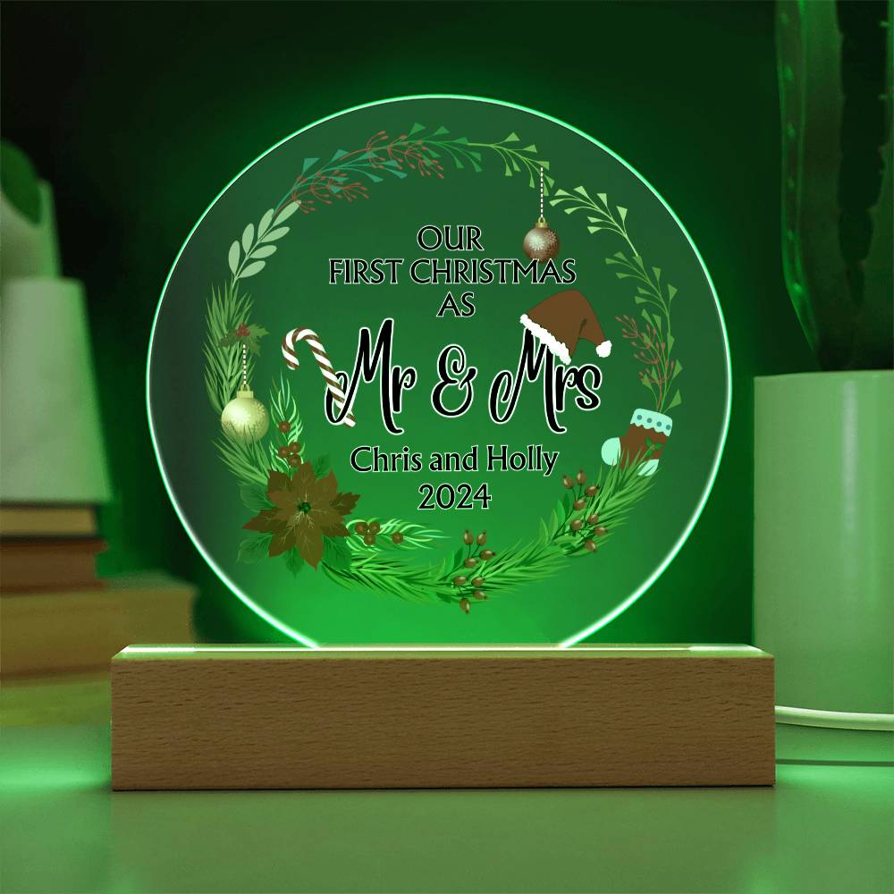 Decorative Acrylic Light - Our First Christmas as Mr and Mrs - Gift for Wife or Husband or Newlyweds - Personalizable