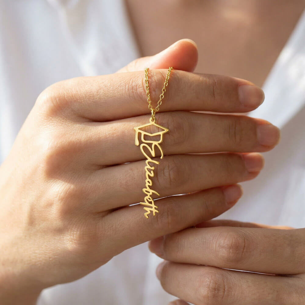 Graduation Name Necklace - Light Blue and White