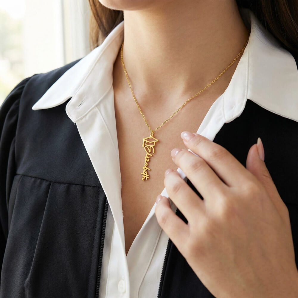 Graduation Name Necklace - Orange and Blue