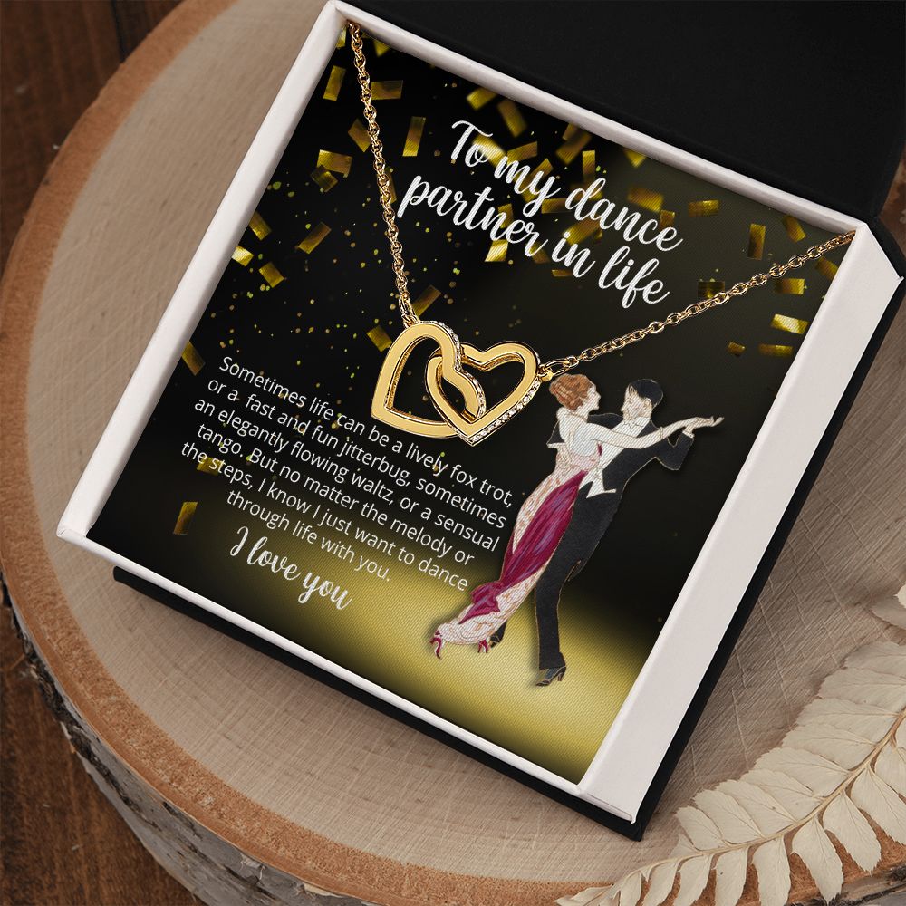 To My Dance Partner in Life - Interlocking Hearts - Sparkling Necklace for Wife Girlfriend Friend
