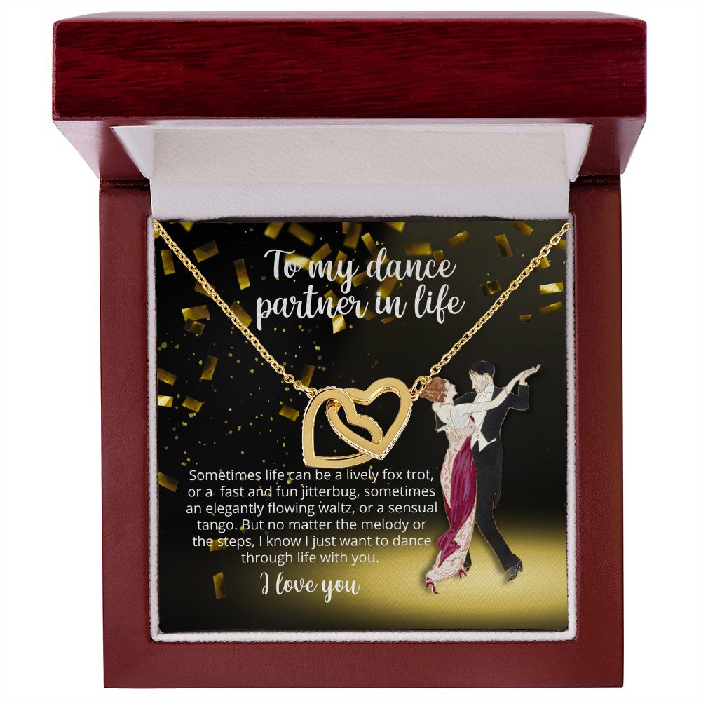 To My Dance Partner in Life - Interlocking Hearts - Sparkling Necklace for Wife Girlfriend Friend