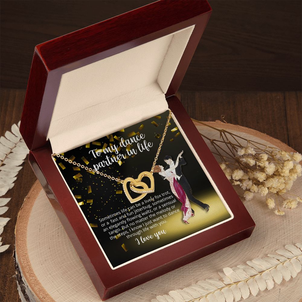 To My Dance Partner in Life - Interlocking Hearts - Sparkling Necklace for Wife Girlfriend Friend