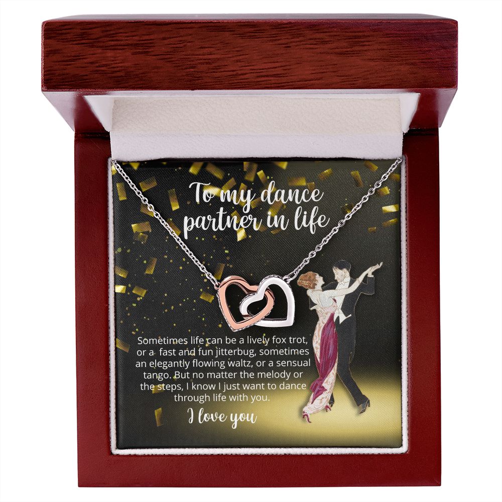 To My Dance Partner in Life - Interlocking Hearts - Sparkling Necklace for Wife Girlfriend Friend