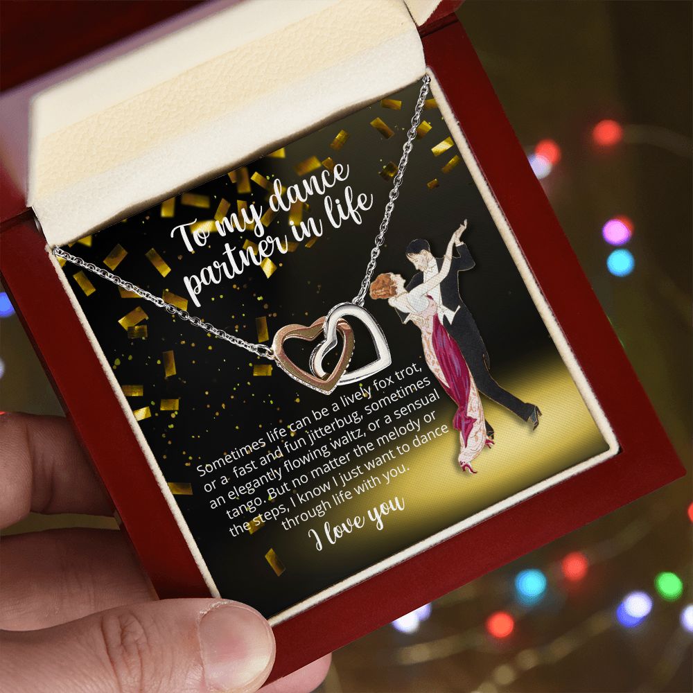 To My Dance Partner in Life - Interlocking Hearts - Sparkling Necklace for Wife Girlfriend Friend