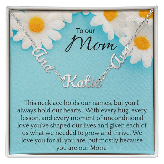 Personalized Name Necklace for Mom, 2–3 Name Necklace, Custom Kids Names Jewelry, Mother Gift from Children, Gold or Silver Script Necklace