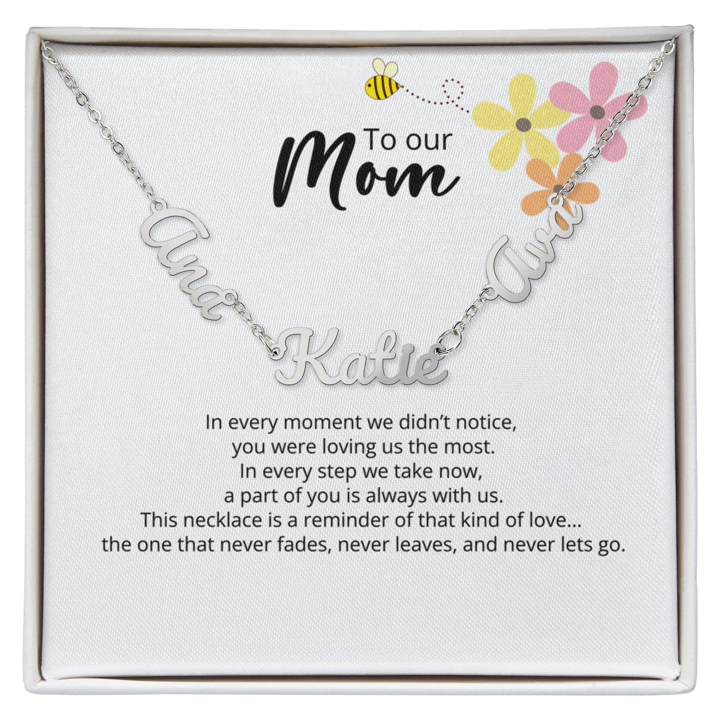 To Our Mom -Custom Signature - Multi-name Necklace with Heartfelt Message - Flower Bee  Theme