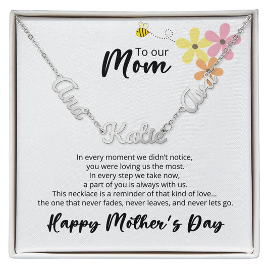 To Our Mom -Mothers Day - Multi-name Necklace with Heartfelt Message -Flower and Bee Theme