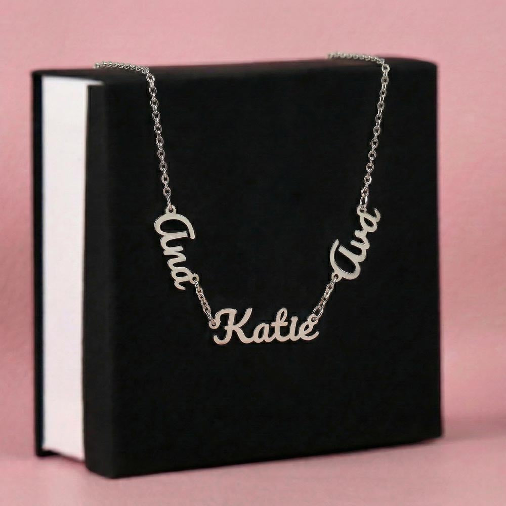 To Our Mom - Custom Signature  - Multi-name Necklace with Heartfelt Message - Purple Flower Theme