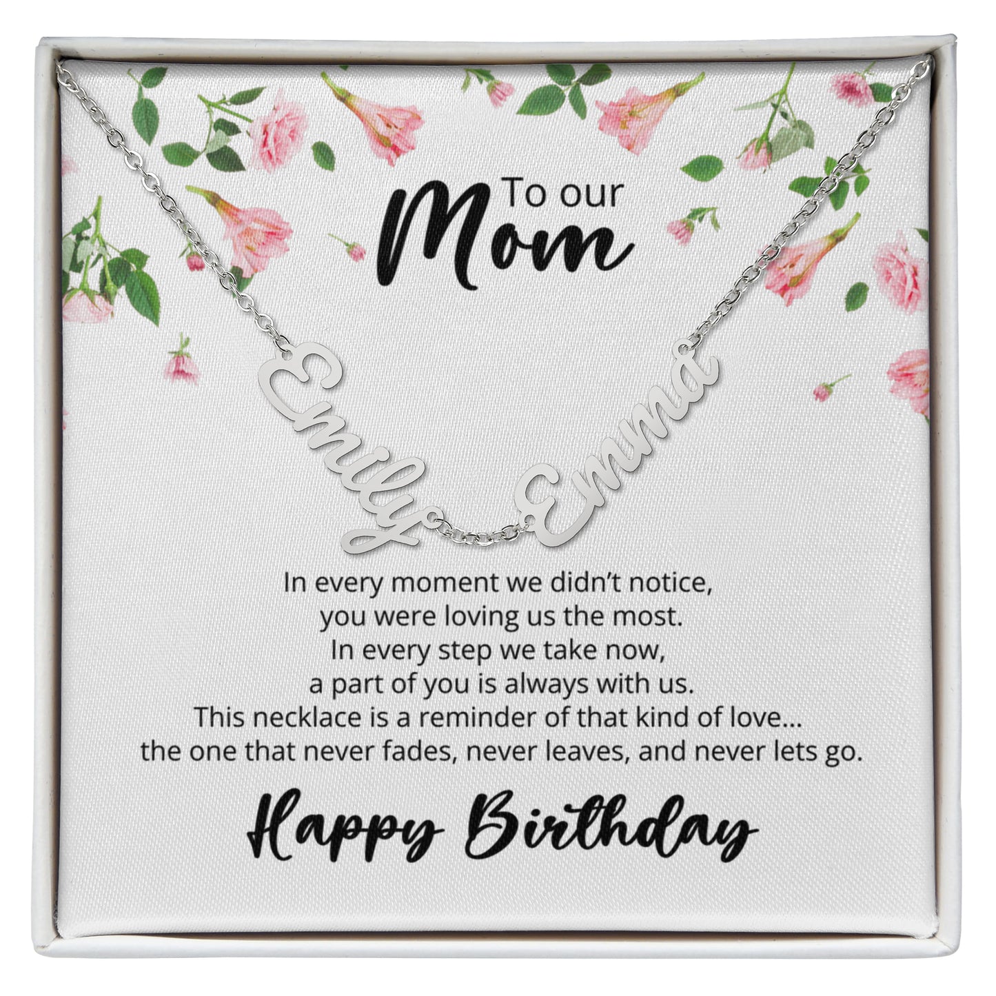 To Our Mom - Happy Birthday - Multi-name Necklace with Heartfelt Message