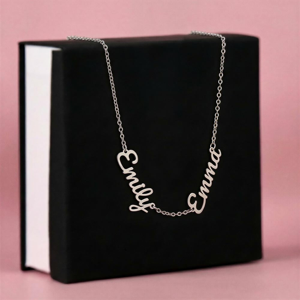 To Our Mom - Custom Signature  - Multi-name Necklace with Heartfelt Message - Purple Flower Theme