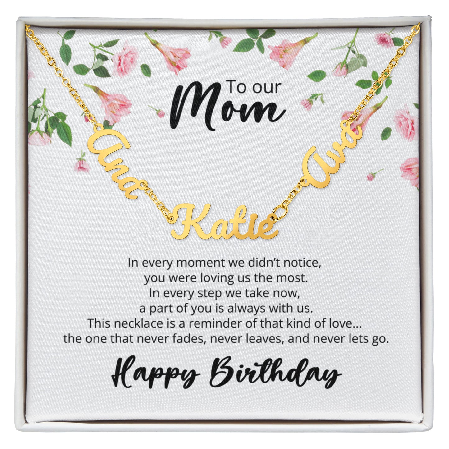 To Our Mom - Happy Birthday - Multi-name Necklace with Heartfelt Message