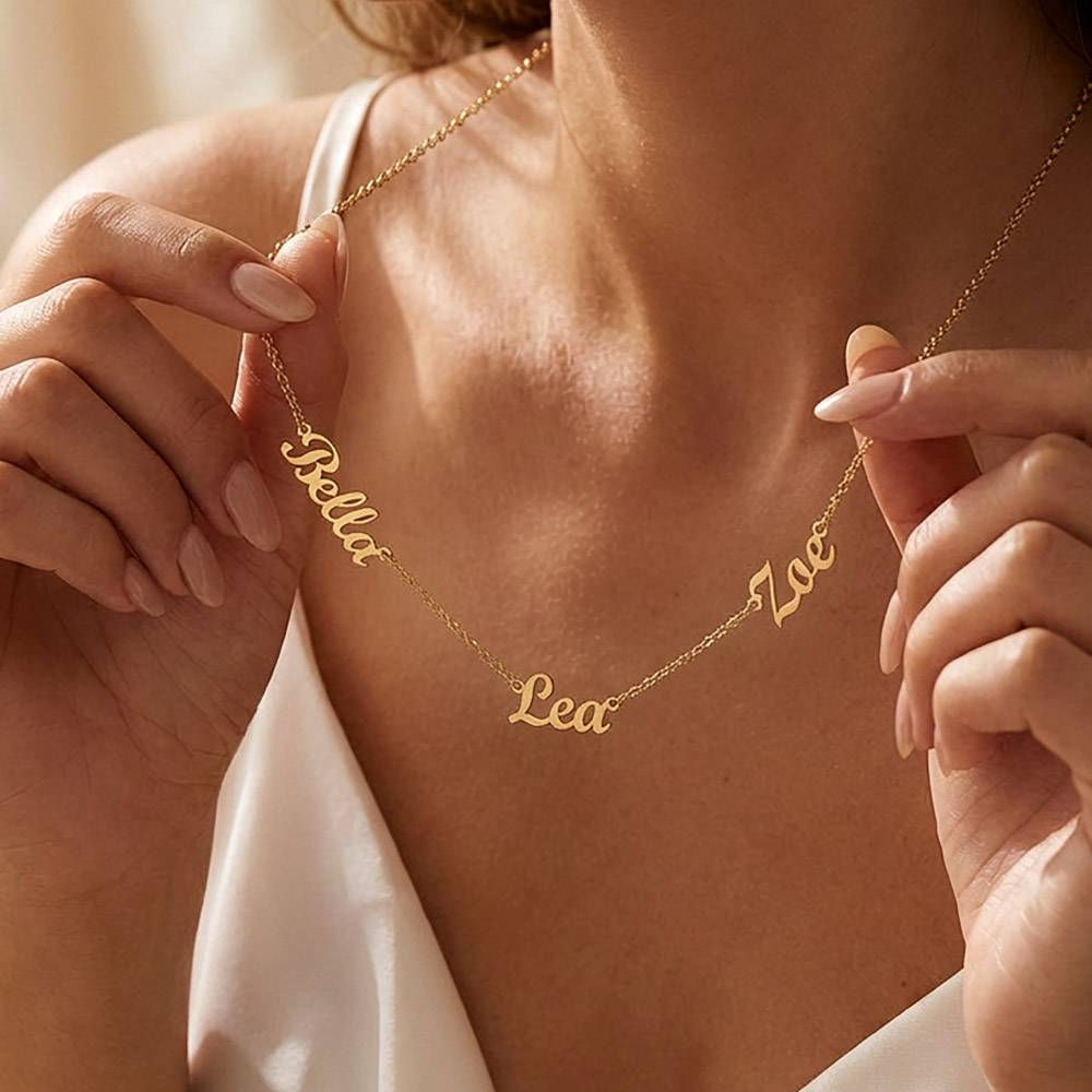 To Our Mom - Custom Signature - Multi-name Necklace with Heartfelt Message - Pink Flower Theme