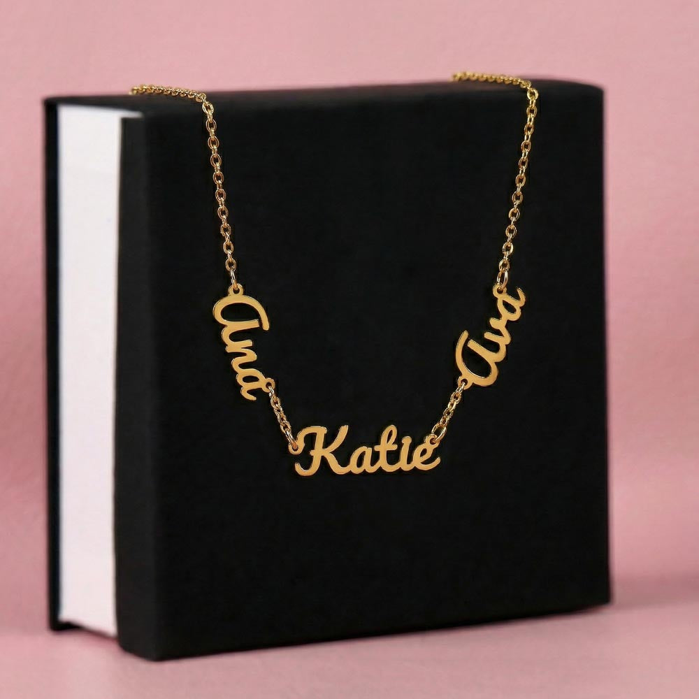 To Our Mom - Custom Signature  - Multi-name Necklace with Heartfelt Message - Purple Flower Theme