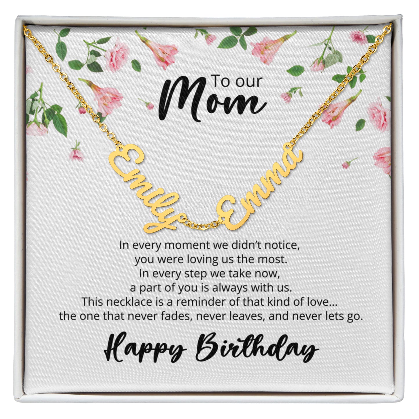 To Our Mom - Happy Birthday - Multi-name Necklace with Heartfelt Message