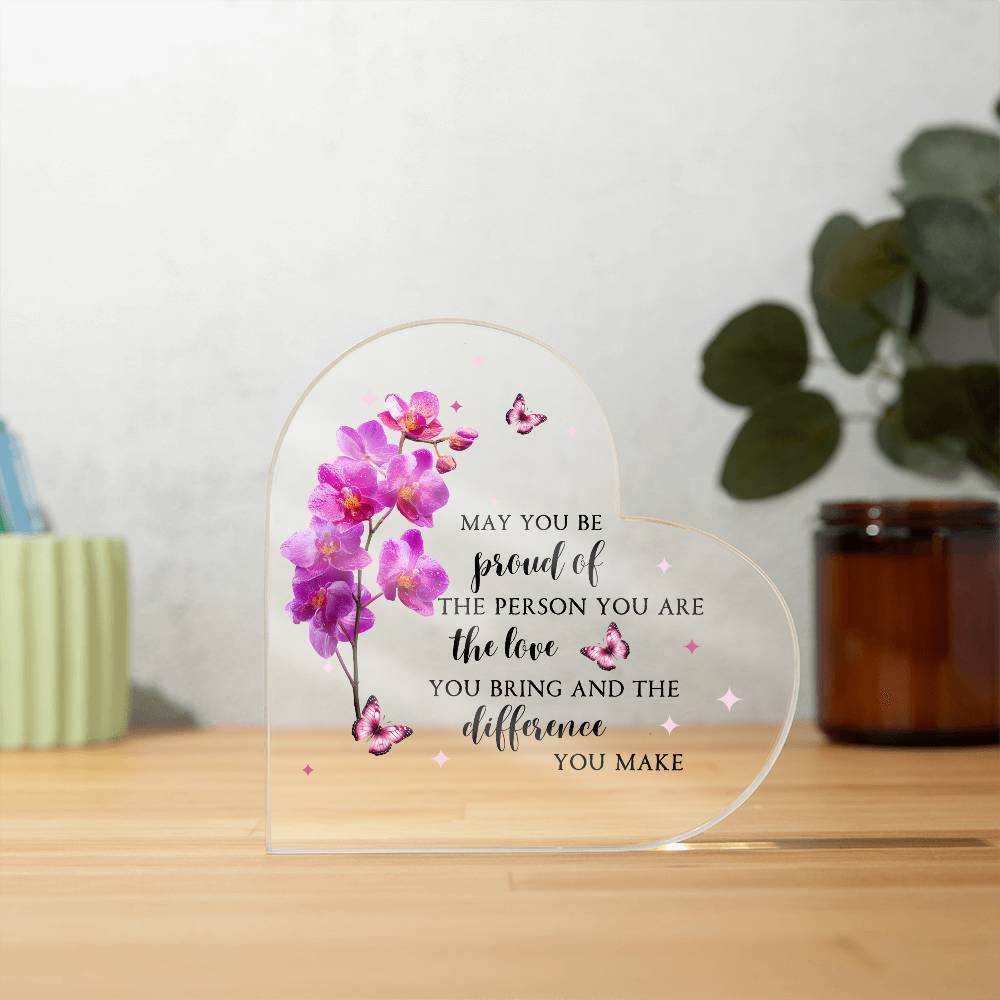 Personalized Acrylic Heart with Orchid Flower Design – Custom Mother’s Day Gift for Mom