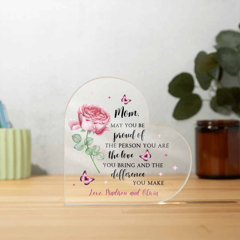 Personalized Rose Acrylic Heart – Custom Mother’s Day Gift for Mom