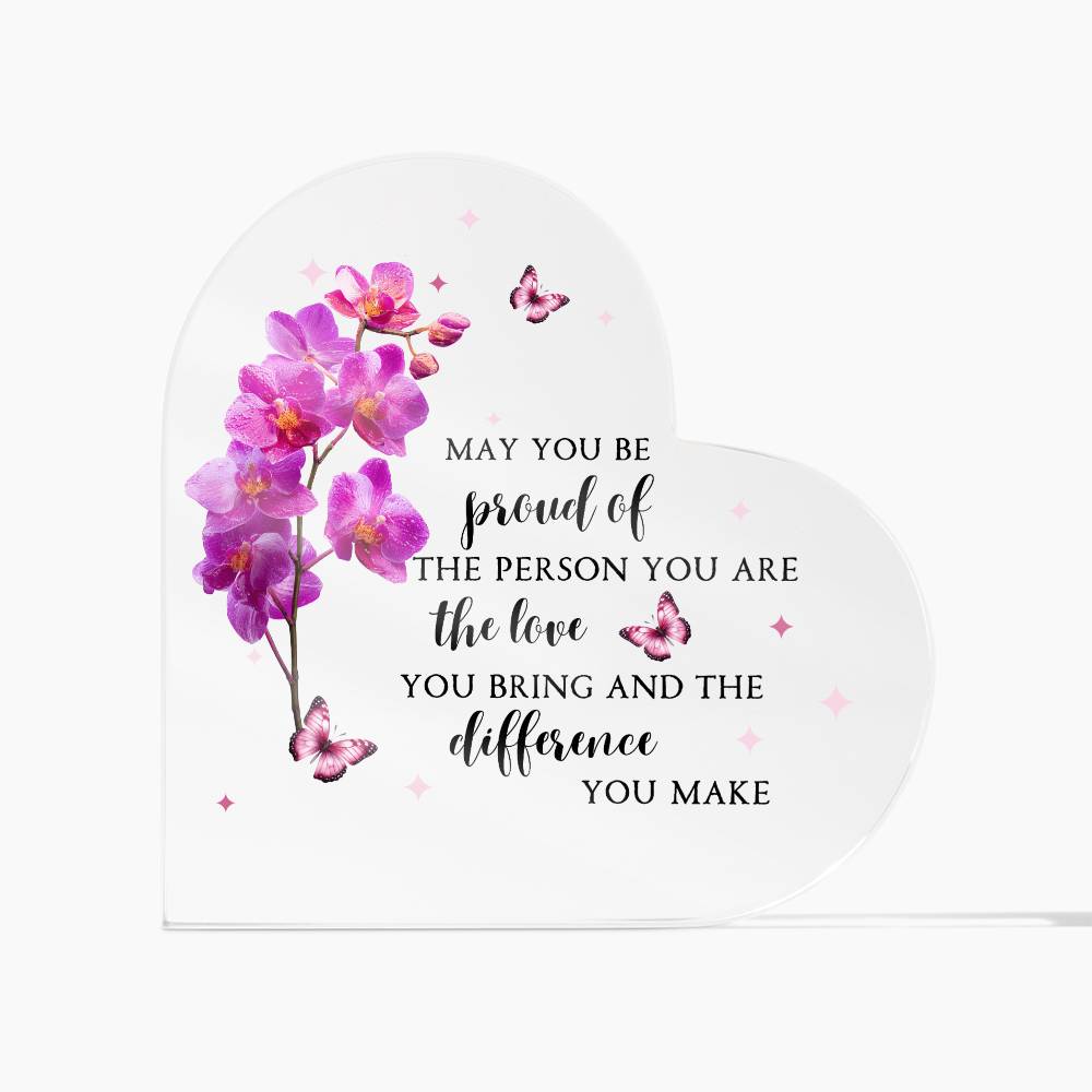 Personalized Acrylic Heart with Orchid Flower Design – Custom Mother’s Day Gift for Mom