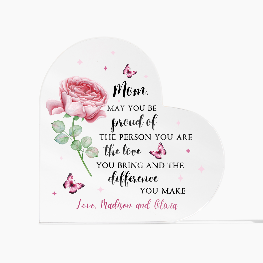 Personalized Rose Acrylic Heart – Custom Mother’s Day Gift for Mom