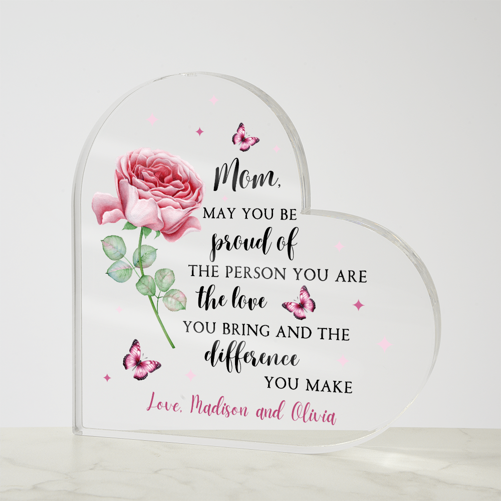 Personalized Rose Acrylic Heart – Custom Mother’s Day Gift for Mom