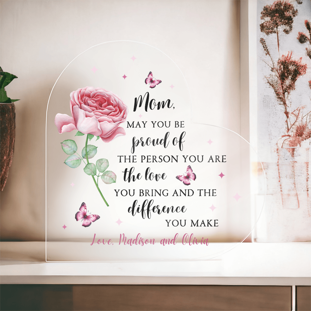 Personalized Rose Acrylic Heart – Custom Mother’s Day Gift for Mom