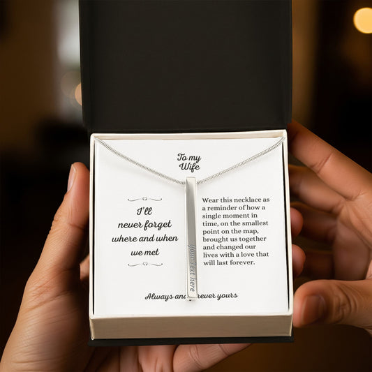 Coordinates Stick Necklace – 4-Sided Engraved Bar Necklace with Location & Date