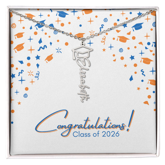 Graduation Name Necklace - Orange and Blue