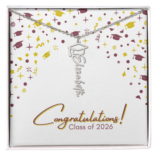 Graduation Name Necklace - Garnet and Gold