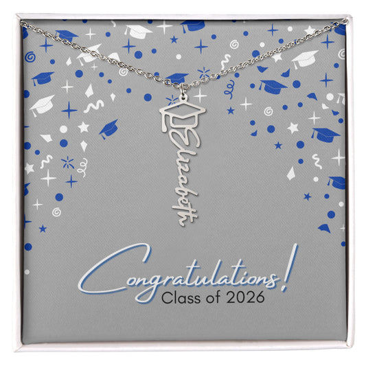 Graduation Name Necklace - Royal Blue and White