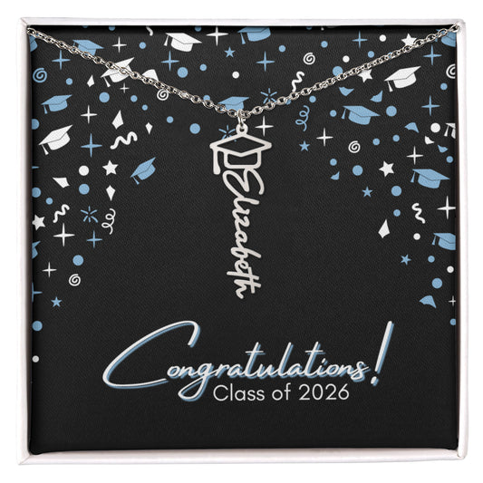 Graduation Name Necklace - Light Blue and White