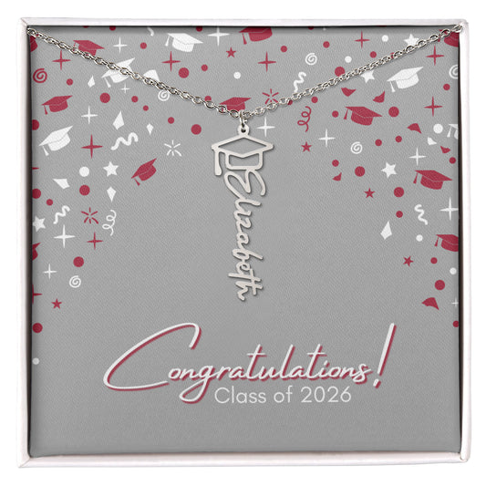 Graduation Name Necklace - Crimson and White