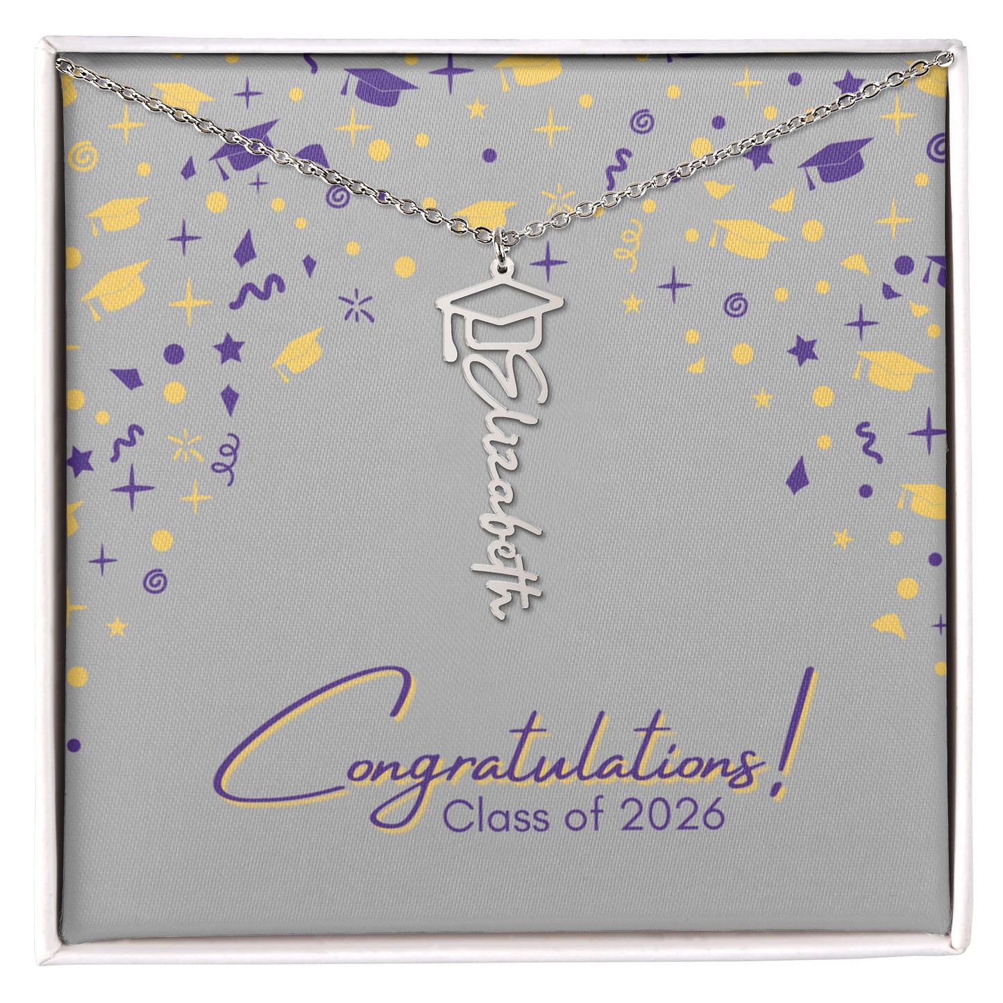 Graduation Name Necklace - Purple and Gold