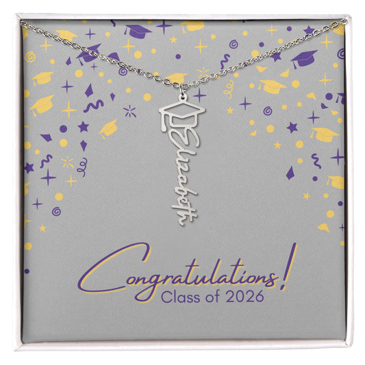 Graduation Name Necklace - Purple and Gold