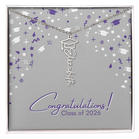 Graduation Name Necklace - Purple and White