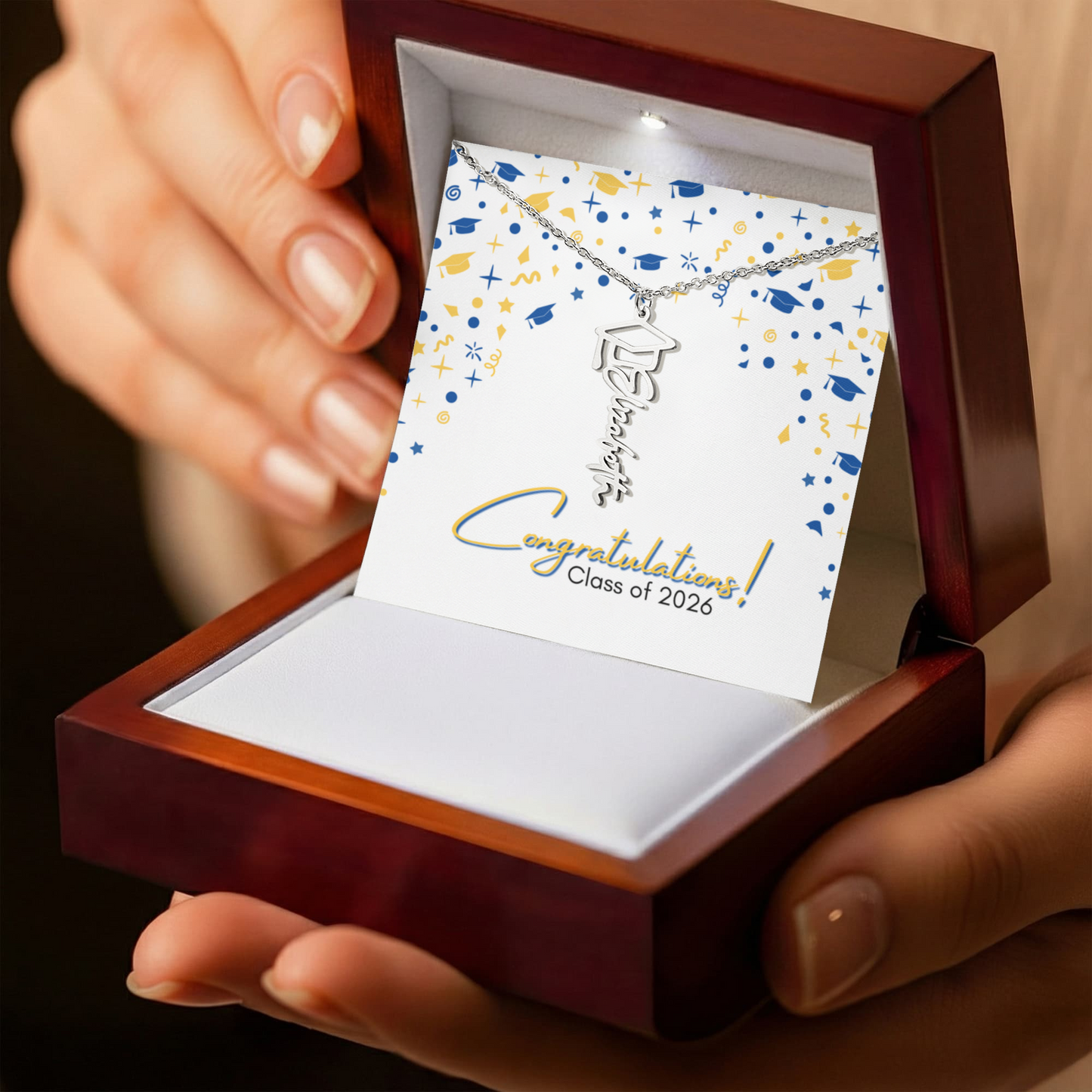 Graduation Name Necklace - Navy and Gold