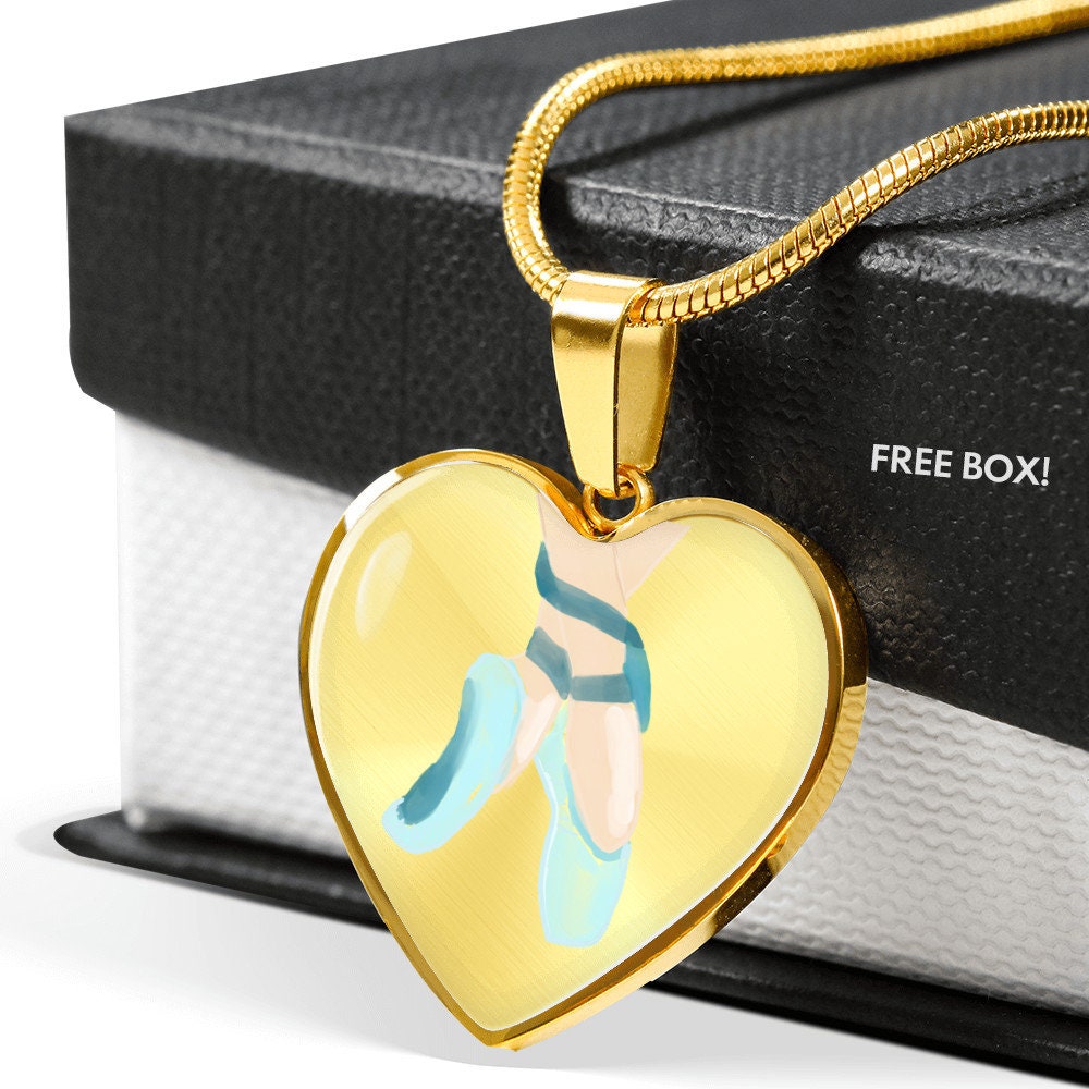 Ballet Shoes in Heart Pendant - Gold Plated