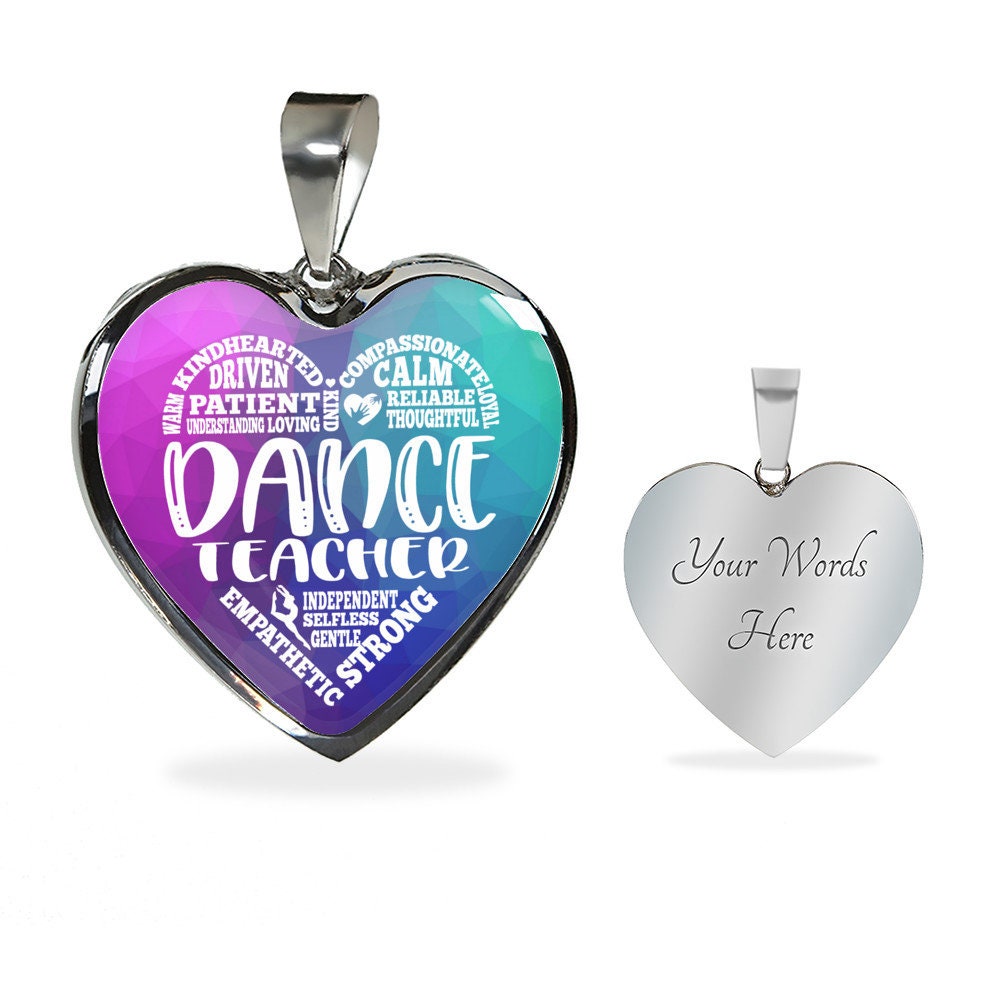 Colorful Dance Teacher Heart Pendant Engravable