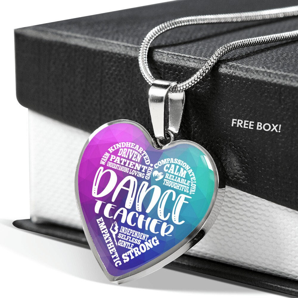 Colorful Dance Teacher Heart Pendant Engravable