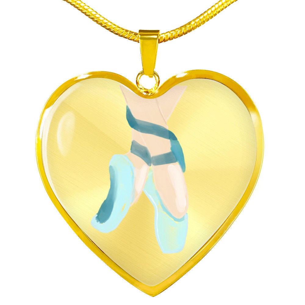 Ballet Shoes in Heart Pendant - Gold Plated